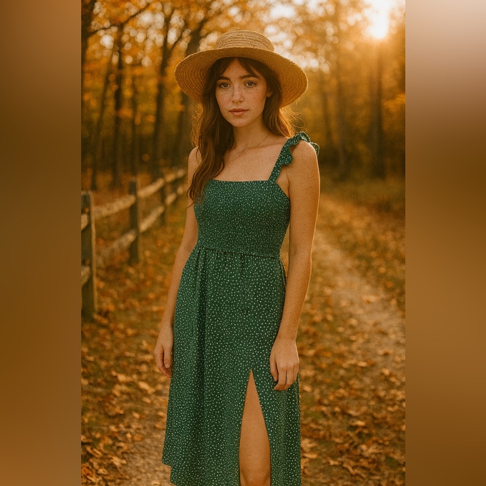 Abercrombie & Fitch Forest Green Polka Dot Dress
